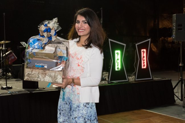 Raffle winner with basket