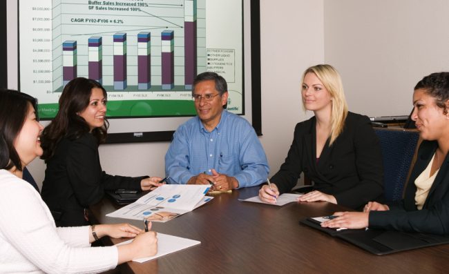 Meeting at conference table